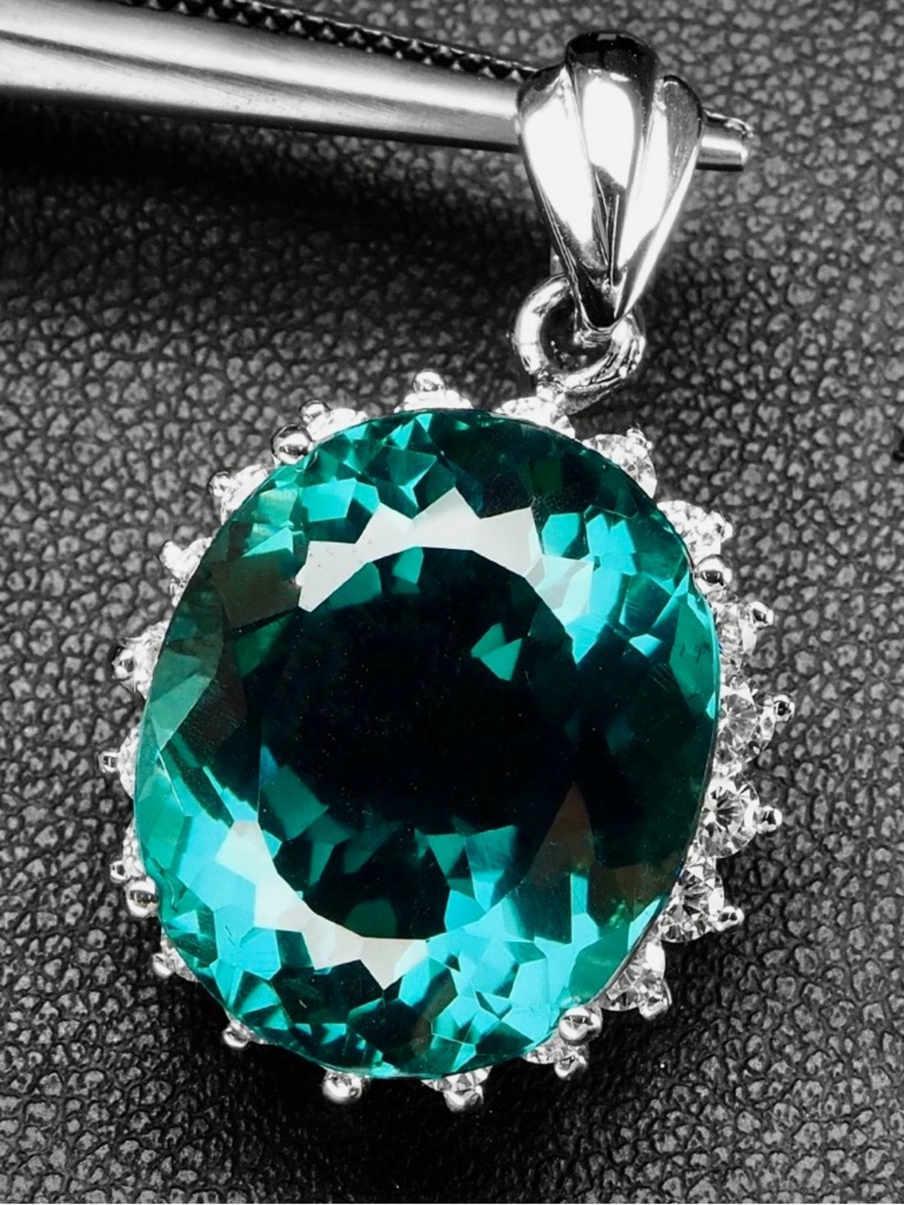 15ct Tourmaline & Sapphire Pendant Necklace .925 Sterling Silver 18" Box chain - Picture 4 of 9